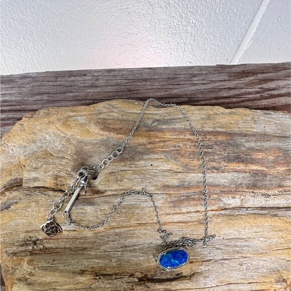 Kendra Scott Silver Elisa Necklace With Blue Opal Pendant - Picture 1 of 7